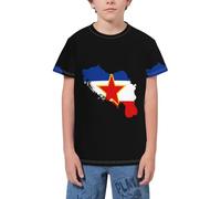 QWEFVB T-shirt à manches courtes avec drapeau du Chili pour adolescents garçons filles, Carte drapeau Yougoslavie 11, 3-4 ans