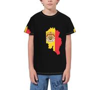 QWEFVB T-shirt à manches courtes avec emblème national de la jeunesse pour adolescents, garçons et filles, Drapeau de la Belgique Carte 13, 9-10 ans