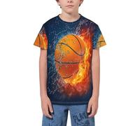 QWEFVB T-shirt à manches courtes avec emblème national de la jeunesse pour adolescents, garçons et filles, Basketball sur l'eau et le feu 8, 3-4 ans