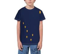 QWEFVB T-shirt à manches courtes avec emblème national de la jeunesse pour adolescents, garçons et filles, Drapeau de l'Alaska 3, 3-4 ans