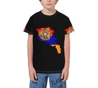 QWEFVB T-shirt à manches courtes avec emblème national de la jeunesse pour adolescents, garçons et filles, Drapeau de l'Arménie Carte 3, 3-4 ans