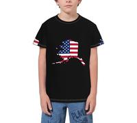 QWEFVB T-shirt à manches courtes avec emblème national de la jeunesse pour adolescents, garçons et filles, Carte de l'Alaska Usa 8, 11-12 ans