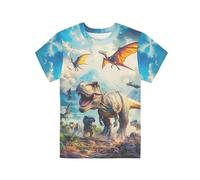 QWEFVB T-shirt à manches courtes et col rond pour enfants de 2 à 16 ans, dinosaure, 15-16 Years