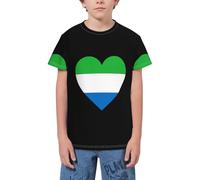 QWEFVB T-shirt à manches courtes pour adolescents avec drapeau américain, Drapeau Love Sierra Leone 12, 9-10 ans