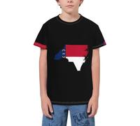 QWEFVB T-shirt à manches courtes pour adolescents avec drapeau Carte du Nord, Carte de Caroline du Nord 1, 9-10 ans