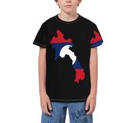 QWEFVB T-shirt à manches courtes pour adolescents avec drapeau de la Guyane, Drapeau du Laos Carte 10, 3-4 ans