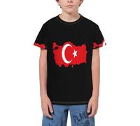 QWEFVB T-shirt à manches courtes pour adolescents avec drapeau de la Zambie, Drapeau de la Turquie Carte 9, 13-14 ans
