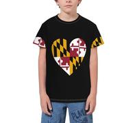 QWEFVB T-shirt à manches courtes pour adolescents avec drapeau de Sainte-Lucie, Drapeau Love Maryland 7, 13-14 ans