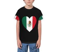 QWEFVB T-shirt à manches courtes pour adolescents avec drapeau de Sainte-Lucie, Drapeau Love Mexico 6, 13-14 ans