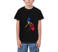 QWEFVB T-shirt à manches courtes pour adolescents avec drapeau des Philippines, Carte drapeau des Philippines 1, 9-10 ans