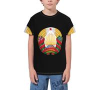 QWEFVB T-shirt à manches courtes pour adolescents avec drapeau du Sénégal, Emblème national de la Biélorussie 13, 5-6 ans