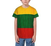 QWEFVB T-shirt à manches courtes pour adolescents avec drapeau pour garçons et filles, Drapeau Lituanie 8, 9-10 ans
