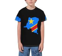 QWEFVB T-shirt à manches courtes pour adolescents avec emblème d'Algérie, Drapeau Carte du Congo 5, 9-10 ans