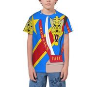 QWEFVB T-shirt à manches courtes pour adolescents avec emblème d'Algérie, Drapeau du Congo 3, 9-10 ans