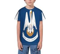 QWEFVB T-shirt à manches courtes pour adolescents avec emblème national du Maine, Drapeau de la Louisiane 2, 11-12 ans