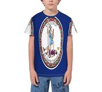 QWEFVB T-shirt à manches courtes pour adolescents avec emblème national du Wisconsin, Drapeau de Virginie 9, 9-10 ans