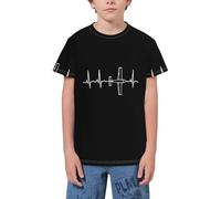 QWEFVB T-shirt à manches courtes pour adolescents, garçons et filles, Avion Pilot Heartbeat 5, 5-6 ans