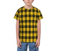 QWEFVB T-shirt à manches courtes pour adolescents, garçons et filles, motif quadrillé noir et blanc, Treillis carré jaune noir 10, 3-4 ans