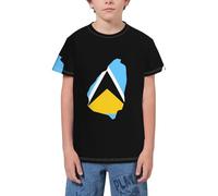 QWEFVB T-shirt à manches courtes pour adolescents Motif carte de Sainte-Lucie, Drapeau de Sainte-Lucie Carte 1, 3-4 ans