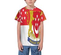 QWEFVB T-shirt à manches courtes pour adolescents Motif carte de Sainte-Lucie, Drapeau de Singapour 5, 5-6 ans