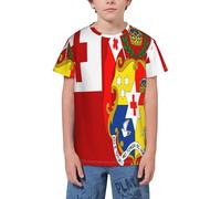 QWEFVB T-shirt à manches courtes pour adolescents Motif carte de Sainte-Lucie, Drapeau des Tonga 10, 9-10 ans