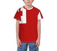 QWEFVB T-shirt à manches courtes pour adolescents Motif carte de Sainte-Lucie, Drapeau des Tonga 11, 11-12 ans