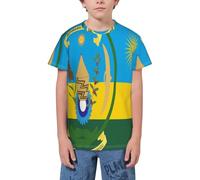 QWEFVB T-shirt à manches courtes pour adolescents Motif carte du drapeau de Djibouti, Drapeau du Rwanda 9, 13-14 ans