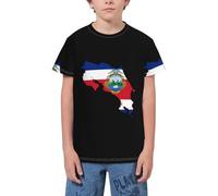 QWEFVB T-shirt à manches courtes pour adolescents Motif carte du drapeau de l'Estonie, Drapeau du Costa Rica Carte 12, 11-12 ans