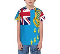 QWEFVB T-shirt à manches courtes pour adolescents Motif carte du drapeau de Nauru, Drapeau du Tuvalu 4, 11-12 ans