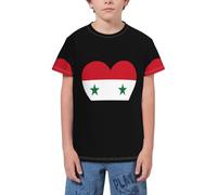 QWEFVB T-shirt à manches courtes pour adolescents Motif drapeau américain Bleu, Drapeau Love Syrie 6, 5-6 ans