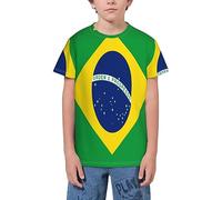 QWEFVB T-shirt à manches courtes pour adolescents Motif drapeau de Cuba, Drapeau du Brésil 12, 11-12 ans