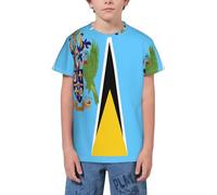QWEFVB T-shirt à manches courtes pour adolescents Motif drapeau de Guam, Drapeau de Sainte Lucie 4, 3-4 ans