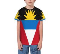 QWEFVB T-shirt à manches courtes pour adolescents Motif drapeau de la Barbade, Drapeau d'Antigua-et-Barbuda 7, 9-10 ans