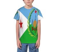 QWEFVB T-shirt à manches courtes pour adolescents Motif drapeau des Fidji, Drapeau de Djibouti 14, 11-12 ans