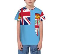 QWEFVB T-shirt à manches courtes pour adolescents Motif drapeau des Fidji, Drapeau des Fidji 1, 5-6 ans