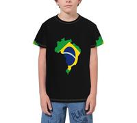 QWEFVB T-shirt à manches courtes pour adolescents Motif drapeau des Pays-Bas, Drapeau du Brésil Carte 15, 11-12 ans
