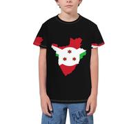 QWEFVB T-shirt à manches courtes pour adolescents Motif drapeau d'Haïti, Drapeau du Burundi Carte 4, 9-10 ans