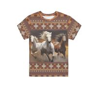 QWEFVB T-shirt à manches courtes pour enfants, garçons, filles, école, sport, polyester, t-shirt basique à manches courtes pour enfants, Cheval animal., 13-14 ans