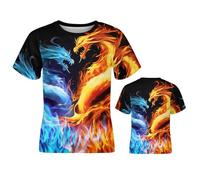 QWEFVB T-shirt à manches courtes pour enfants, imprimé créatif unisexe à col rond, t-shirts à manches courtes pour adolescents de 6 à 16 ans, dragon, 9-10 ans