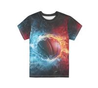 QWEFVB T-shirt à manches courtes pour enfants - T-shirt à manches courtes pour garçons - T-shirt basique à manches courtes - Hauts en polyester, Basketball Cool, 13-14 ans