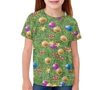 QWEFVB T-shirt décontracté à col rond pour filles et garçons avec imprimé graphique 3D de Noël, Balle colorée, 9-10 ans