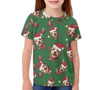 QWEFVB T-shirt décontracté à col rond pour filles et garçons avec imprimé graphique 3D de Noël, chien, 5-6 ans