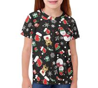 QWEFVB T-shirt décontracté à col rond pour filles et garçons avec imprimé graphique 3D de Noël, Joli cerf., 3-4 ans