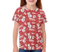 QWEFVB T-shirt décontracté à col rond pour filles et garçons avec imprimé graphique 3D de Noël, Merry Christmas, 7-8 ans