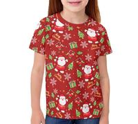 QWEFVB T-shirt décontracté à col rond pour filles et garçons avec imprimé graphique 3D de Noël, Père Noël., 11-12 ans