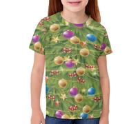 QWEFVB T-shirt décontracté à col rond pour filles et garçons avec imprimé graphique 3D de Noël, Star Ball, 5-6 ans