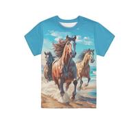 QWEFVB T-shirt d'été à manches courtes pour filles, garçons, enfants, cheval, 11-12 ans