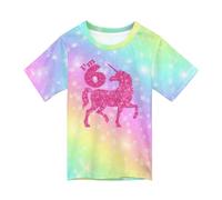 QWEFVB T-shirt d'été à manches courtes pour garçons et filles de 6 à 18 ans, t-shirts pour enfants avec impression 3D cool, Licorne arc-en-ciel 6 ans, 3-4 ans