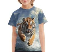 QWEFVB T-shirts à manches courtes pour enfants de 2 à 16 ans - T-shirt d'été doux - T-shirt graphique fantaisie - Tenue scolaire décontractée, tigre, 7-8 ans