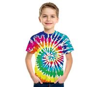 QWEFVB T-shirts à manches courtes tie-dye pour garçons, décontracté, tendance, léger, doux et confortable, vêtements d'été pour enfants, K, 11-12 ans